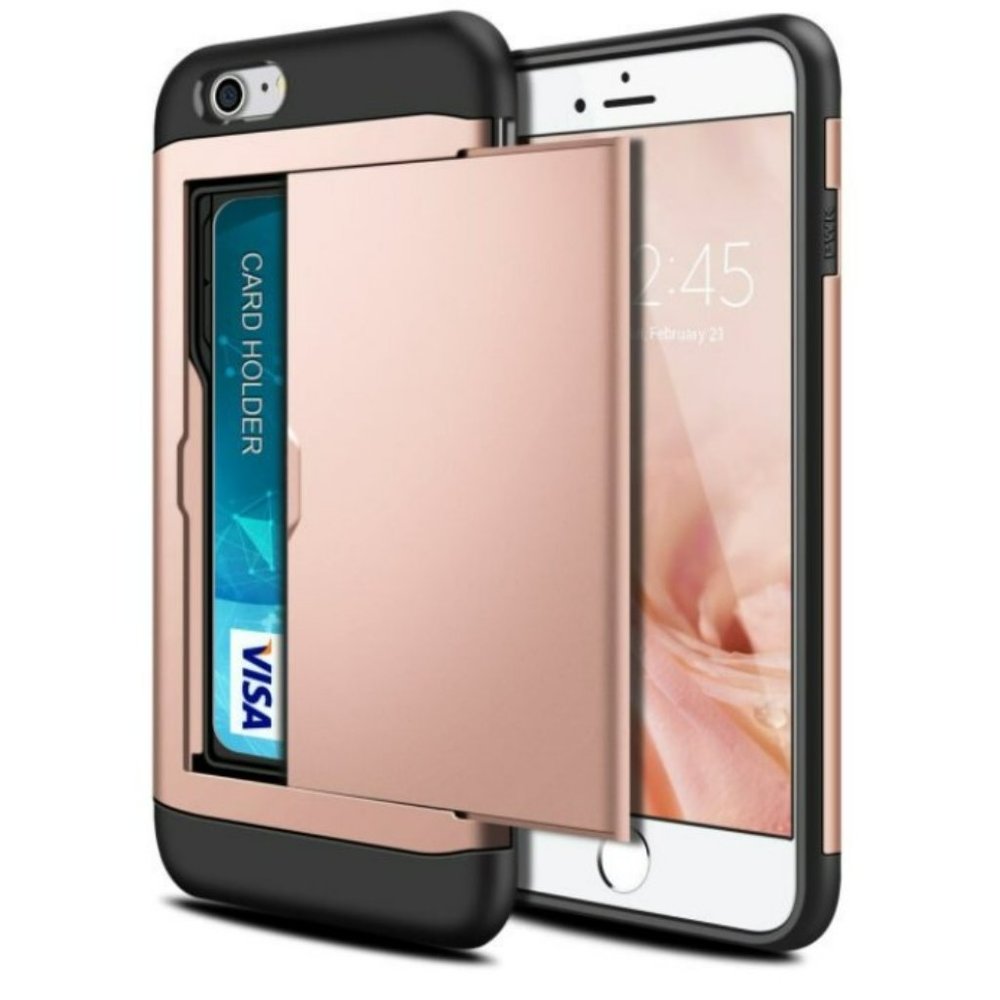 Iphone 6S Plus phone case with sliding credit card slot for two cards Rose Gold